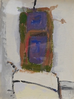 Clifford Fishwick (1923-1997), mixed media on paper, Abstract composition, Portrait, signed and indistinctly dated, label verso, 28 x 21cm. Condition - good